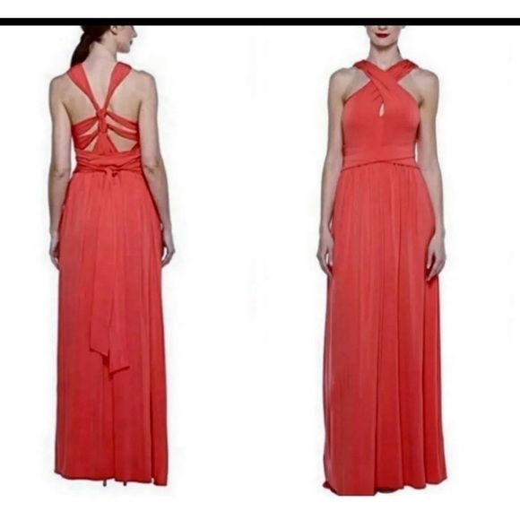 Halston Heritage Sz 2 Long Criss Cross Knot Halter Red Gown Formal Dress NWT NEW - Picture 3 of 14